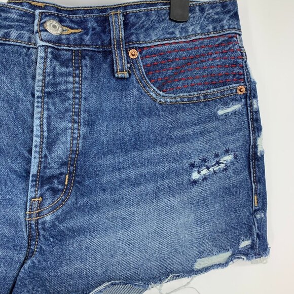 Old Navy OG Shorts Blue Denim High Rise Button Fly Distressed Cutoff - Picture 6 of 10